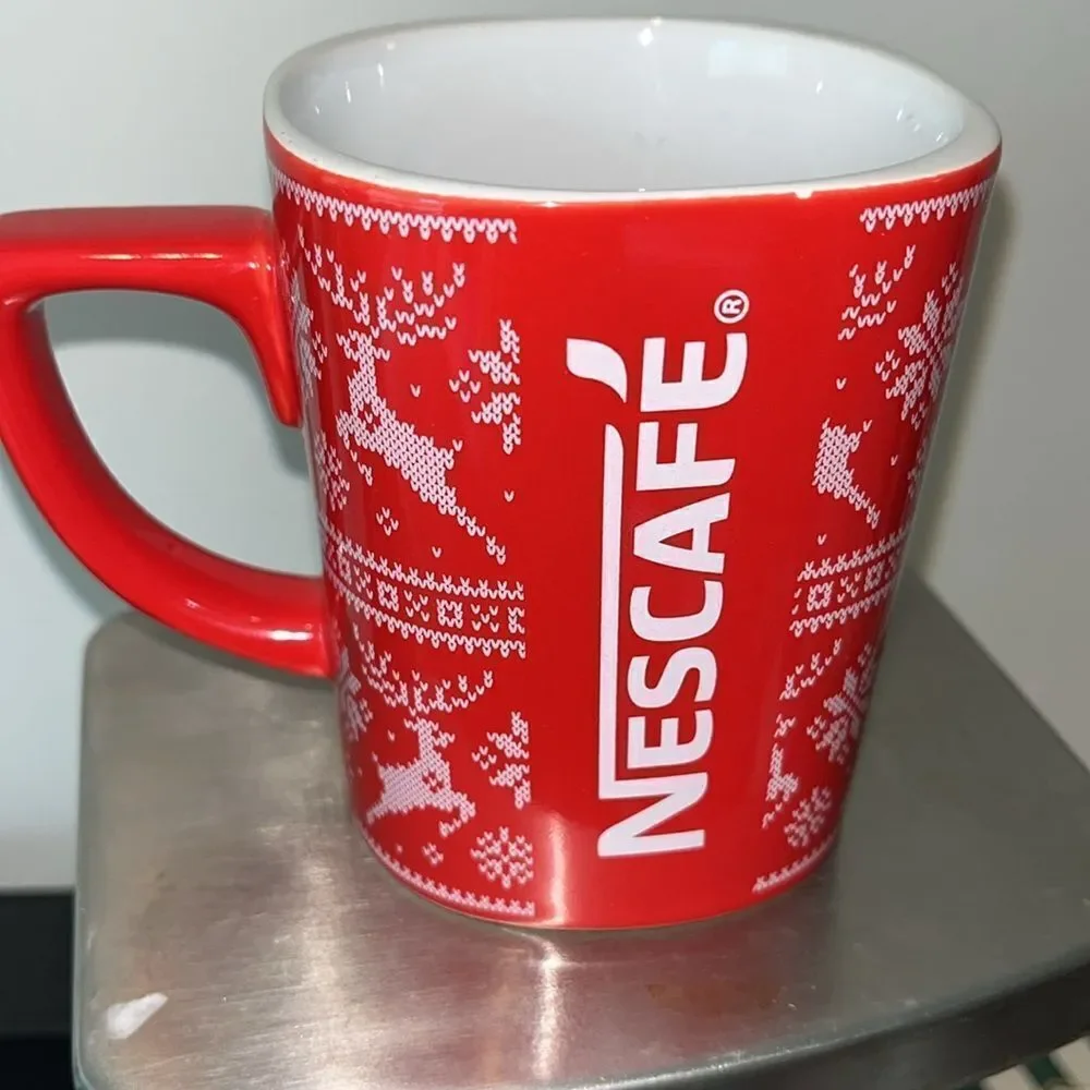 Nescafe Red Holiday Christmas Reindeer snowflake Coffee Mug Collectible Ceramic